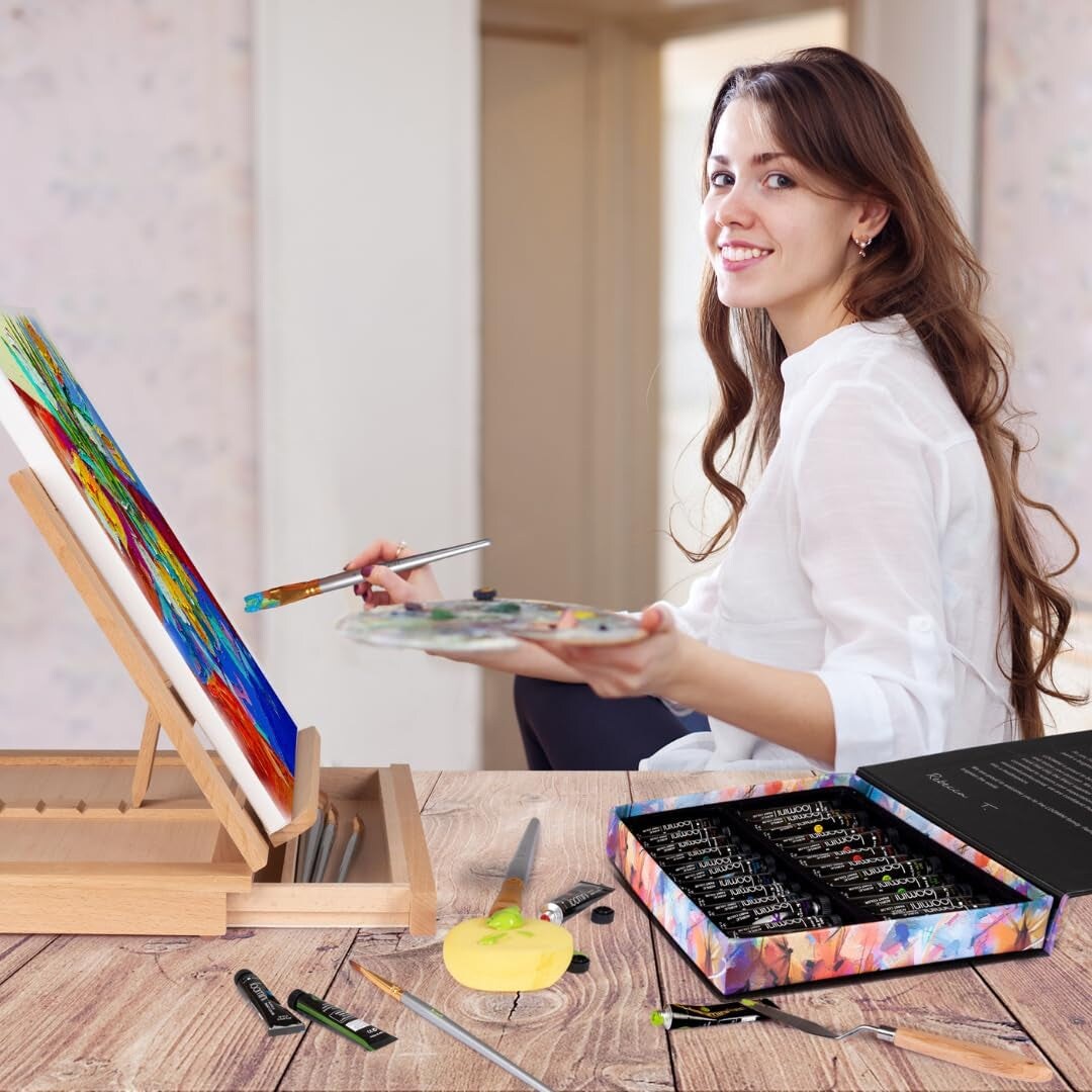 Artist Paint Brush Set 16Pc - Includes Palette Knife, Sponge, Organizing Case for Watercolor, Acrylic, Oil Painting - Professional Painting Brushes for Kids, Adults &#x26; Artists
