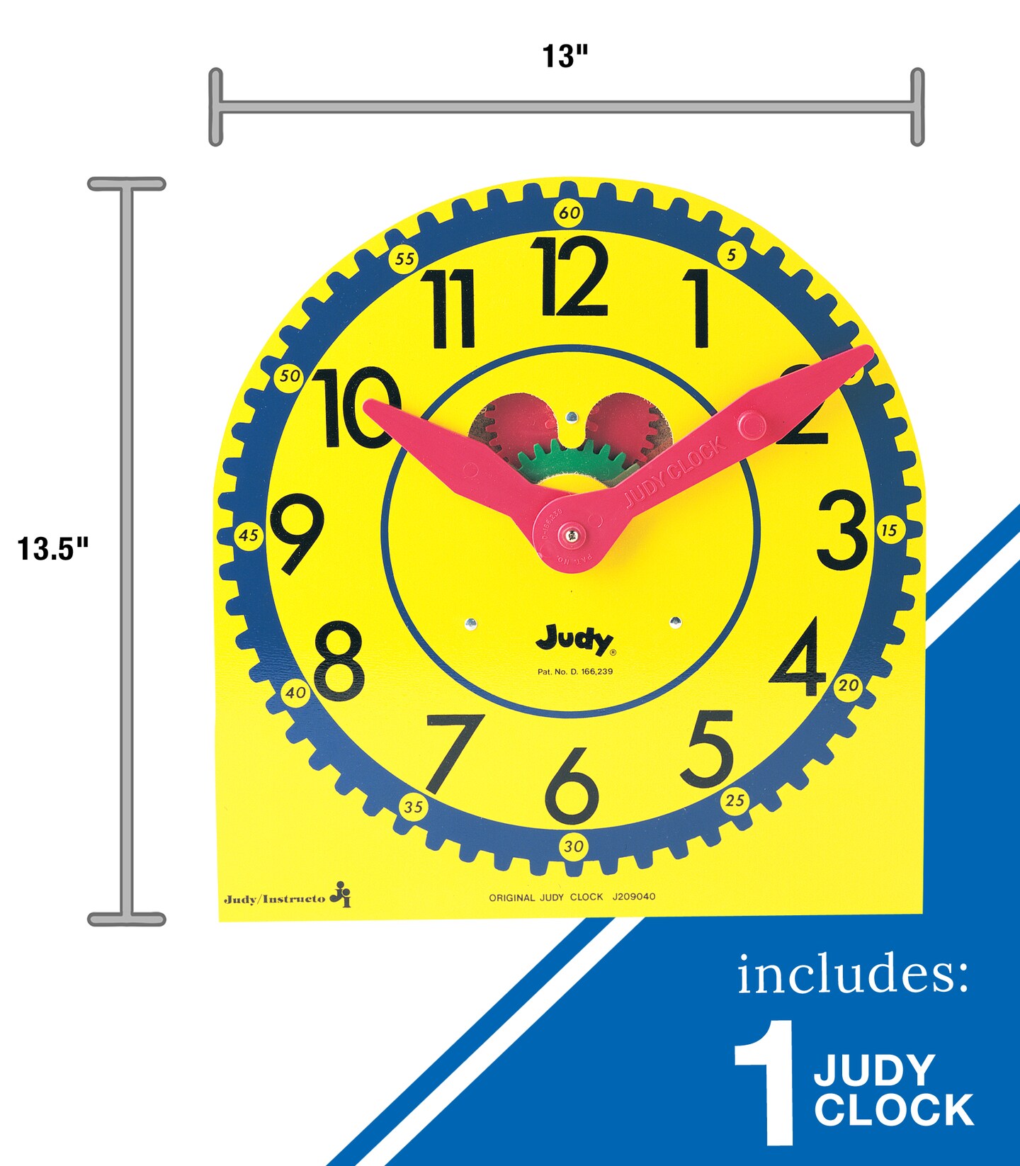 Carson Dellosa 13.5" x 13" Judy Clock, Analog Manipulative for Kids Learning to Tell Time, Circle Time Learning Center, Homeschool, and School Supplies