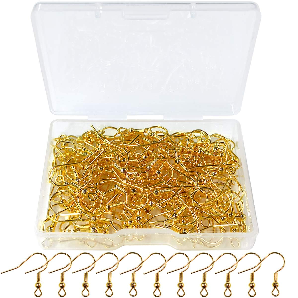 120 Pieces Earring Hooks with Ball and Coil, Hypo Allergenic Plated Gold Ear Wires with Transparent Storage Box, for DIY Jewelry Making