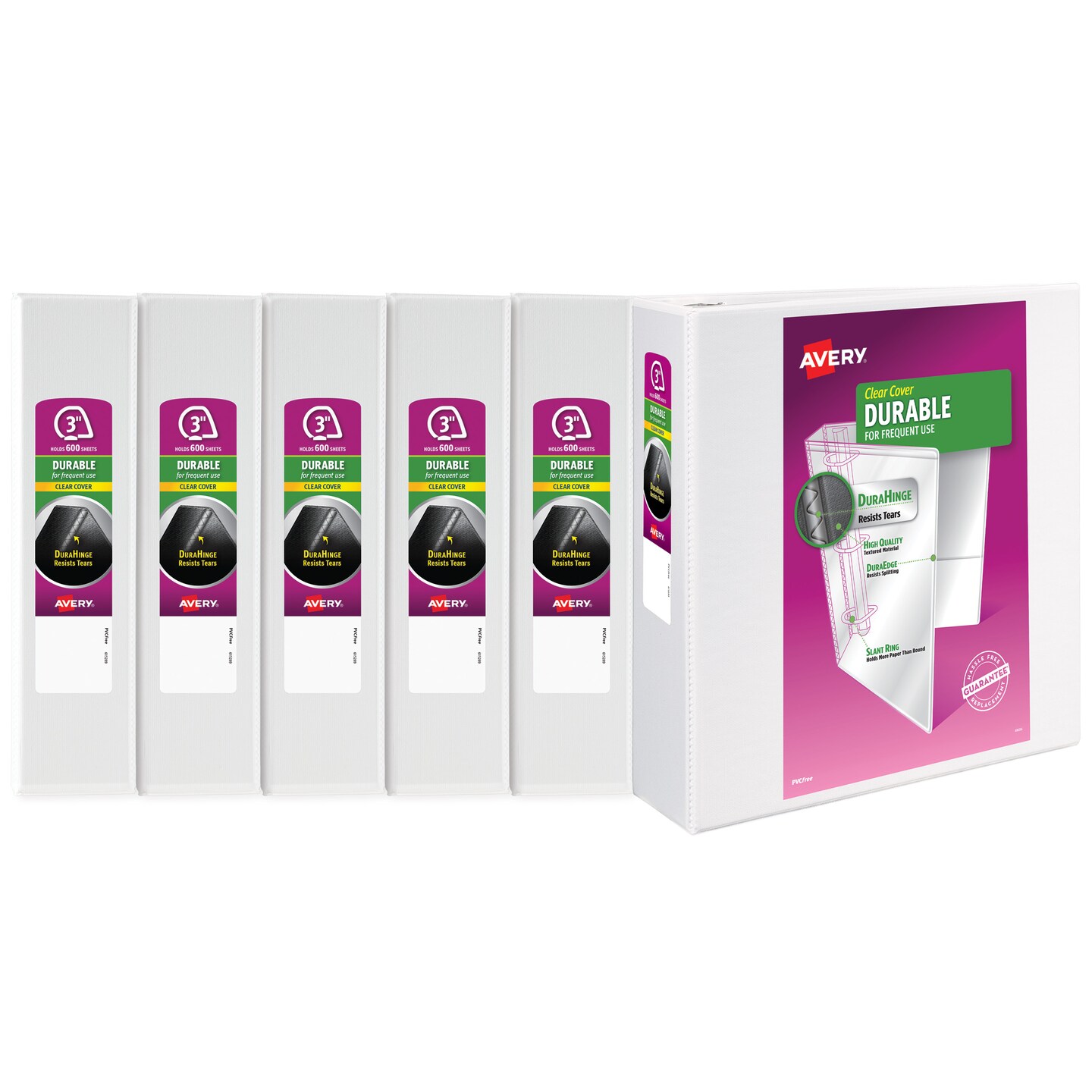Avery Durable View 3 Ring Binder, 3" Slant Rings, 1 White Binder (17042) - 6 Pack