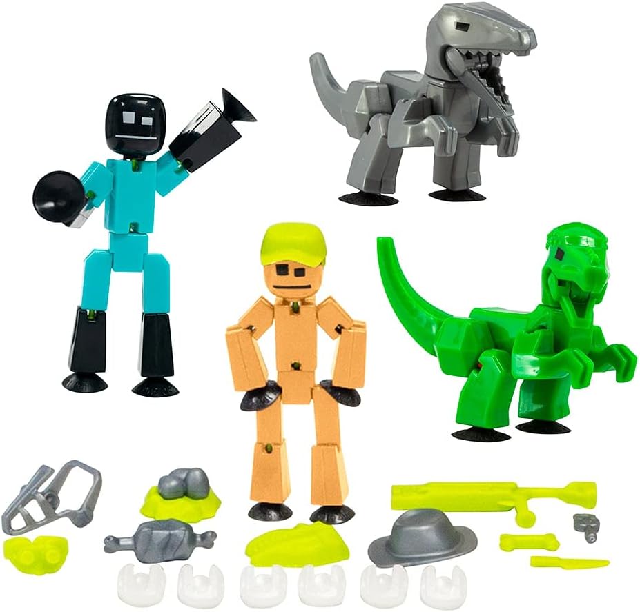 Stikbot Dino Theme Pack Bundle: Set of 2 Stikbots, 2 Stikbot Dinos, and Dino-Themed Accessories for Stop Motion Animation