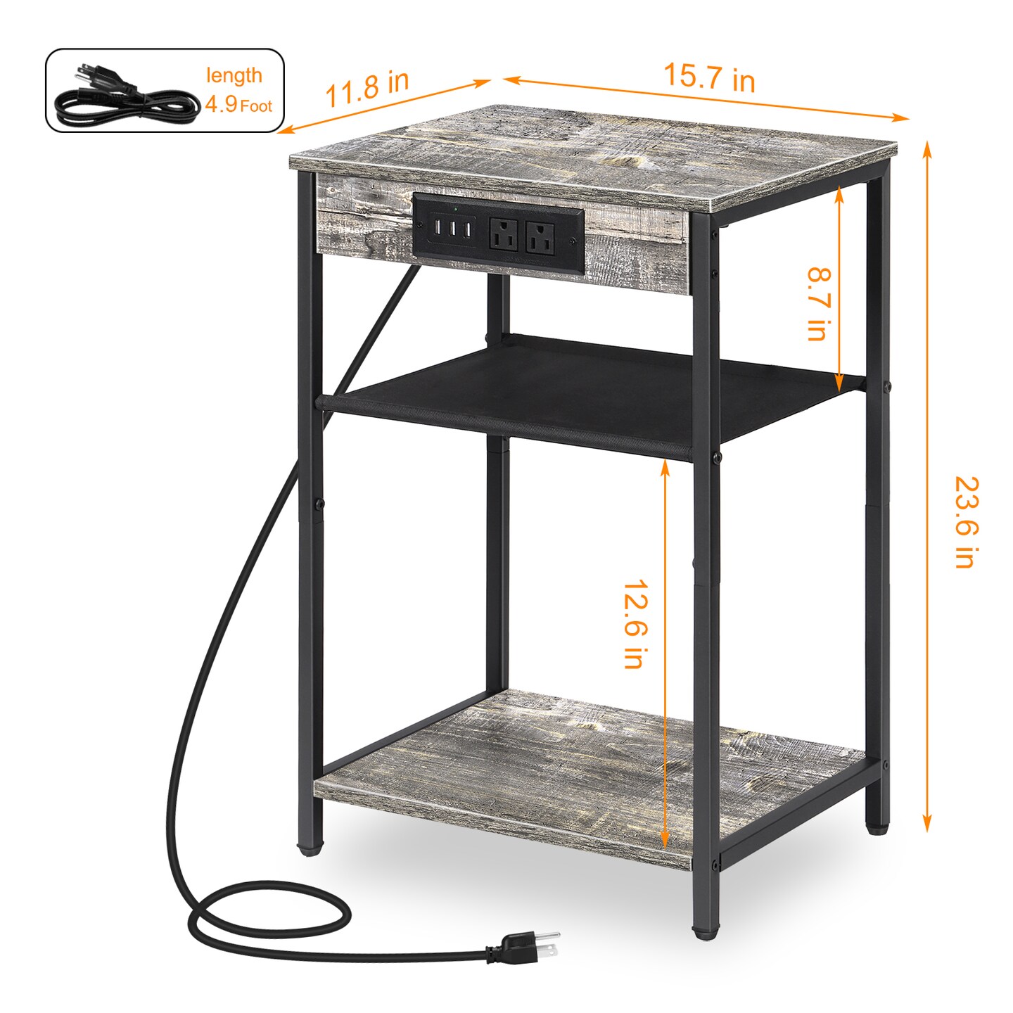 Set of 2 Nightstand with Charging Station