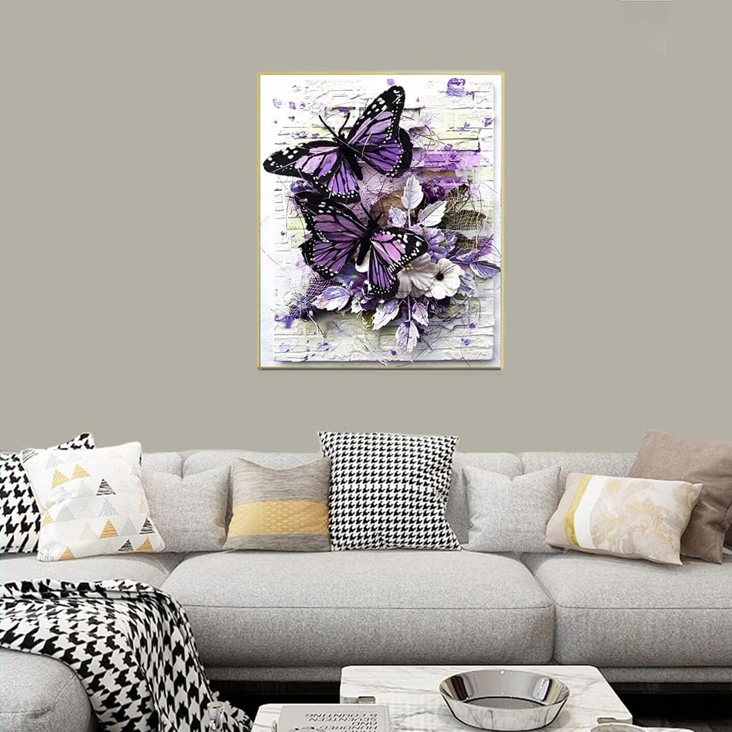 DIY 5D Round Full Drill Butterfly Flowers Diamond Art Adult 5d Diamond Painting Very Suitable for Home Leisure and Wall Decoration 11.8x15.7 (Inches) Diamond Painting