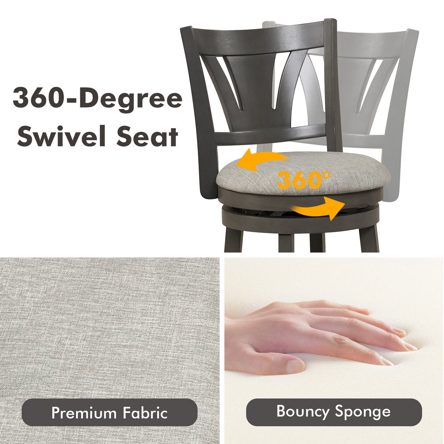 Swivel Bar Stool With Backrest Soft Cushioned Seat And Footrest