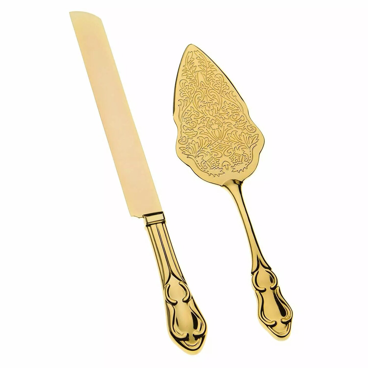 Gold Wedding Cake Knife & Server Set, Vintage Cake Cutting Utensils (Gold)