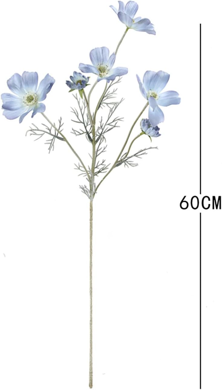 2 Pcs Artificial Fake Flowers Plants Cosmos Silk Flower Arrangements Wedding Bouquets Decorations Plastic Floral Table Centerpieces for Home Kitchen Garden Party Decor Approx 23.6&#x27;&#x27; High - Light Blue