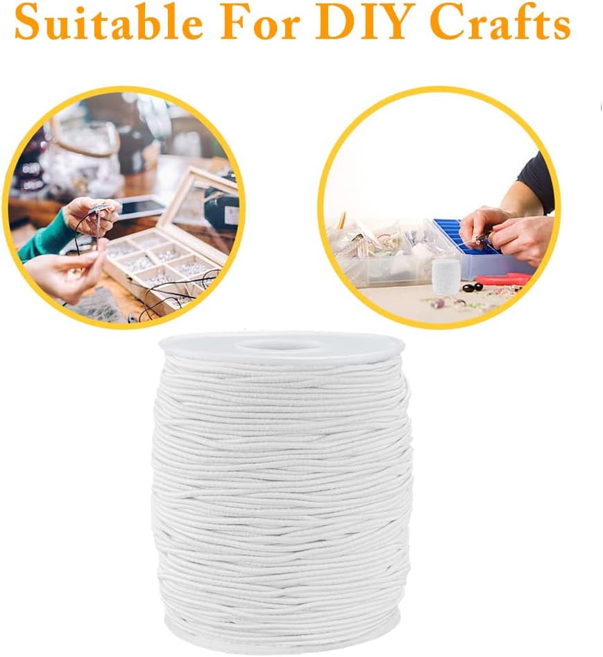 Elastic Cord 1.5MM x 50M, White Elastic String Bungee Shock Cord with Nylon Sleeve and Heavy Strength for Crafting DIY Sewing