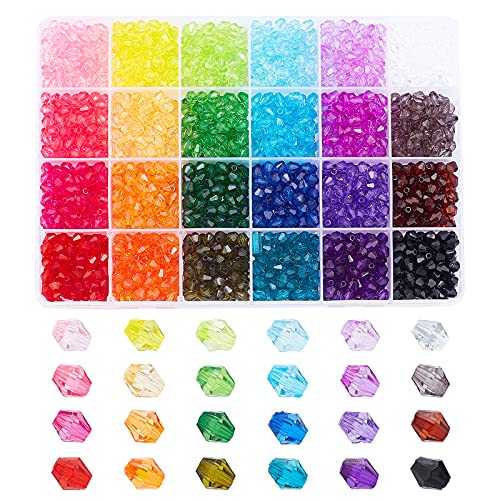 PH PandaHall 2880pcs 6mm Crystal Beads Bicone Bracelet Beads Faceted Acrylic Beads 24 Colors Rainbow Loose Craft Beads for Bracelet Necklace Earring Keychain Jewelry Making Flower Bags Decoration