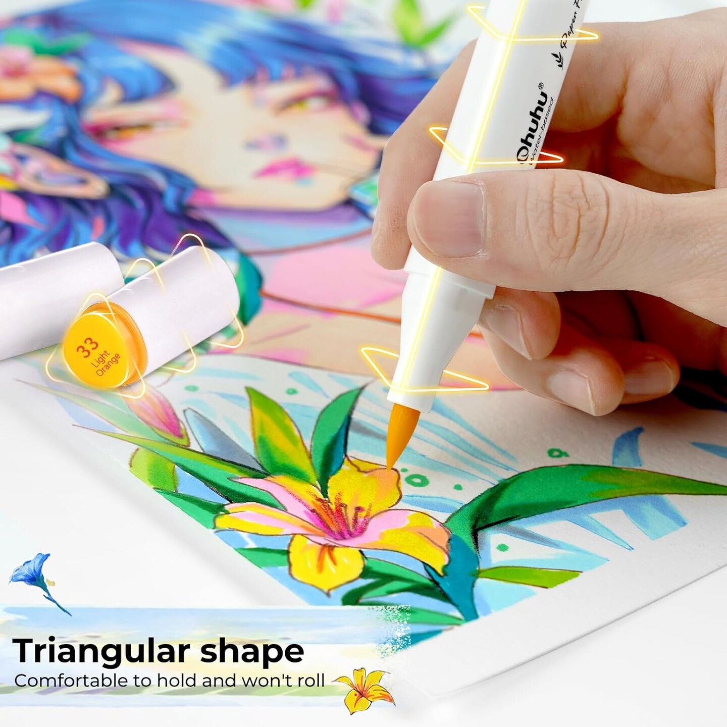 Ohuhu Markers Paper-friendly No Peeling Water-based Coloring Markers 60 Colors Dual Brush Fine Tips Markers for Adult Coloring Books No Bleeding Art Markers for Kids Adults Beginner Calligraphy