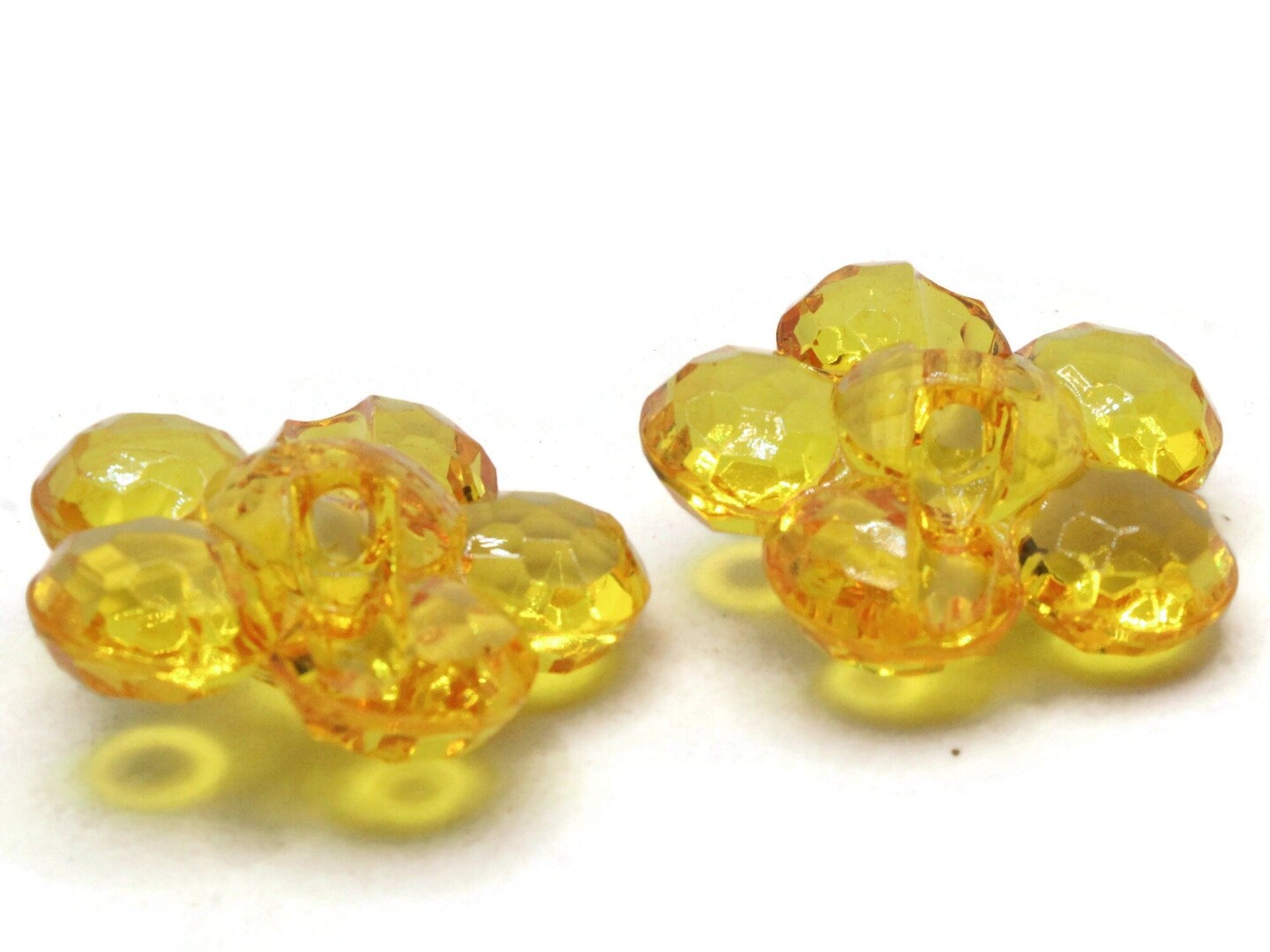 2 35mm Large Orange Flat Faceted Flower Plastic Shank Buttons