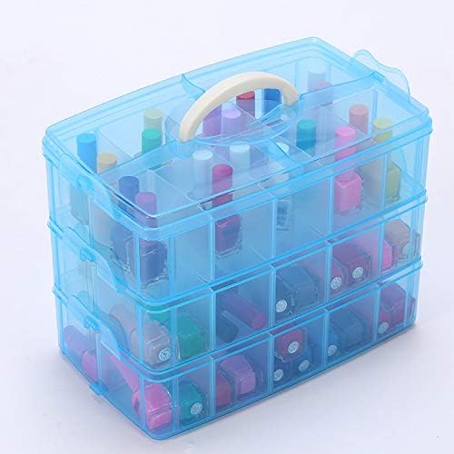 Craft Storage Organizer,Hot Wheels Case,Sewing Box,3-Tier Plastic Organizer Box with Dividers, Storage Containers for Organizing Art Supplies, Fuse Beads,Washi Tape, Kids Toy,Blue