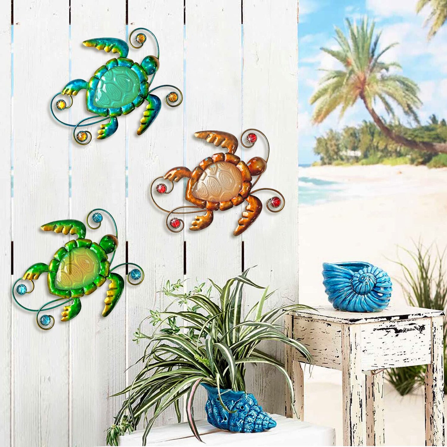 Metal Sea Turtle Beach Wall Decor Beach Themed Bathroom Decor Sea Turtle Wall Decor Ocean Theme Marine Coastal Decor Rustic Cottage Decor for Bathroom Holiday Decorations Set of 3