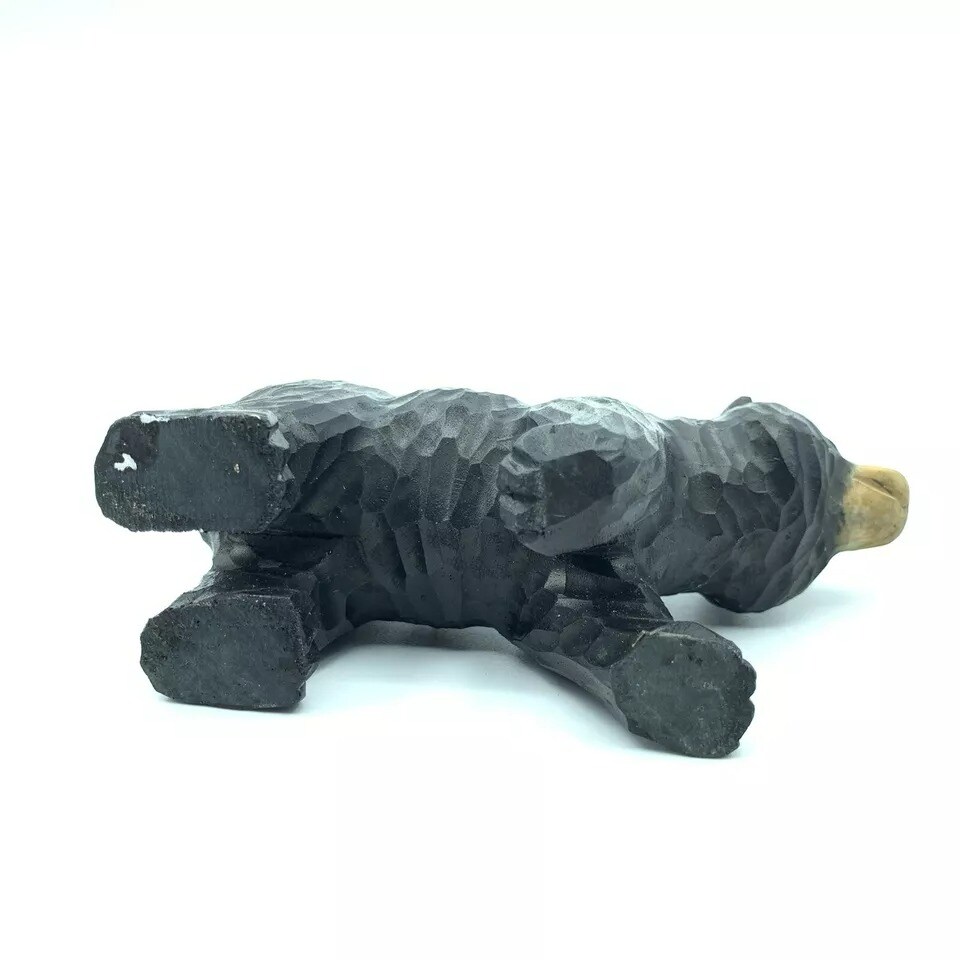 Wood sculpture Hand Carved Wood Wooden Wild Bear Figurine 5&#x22; Long Woodcarving