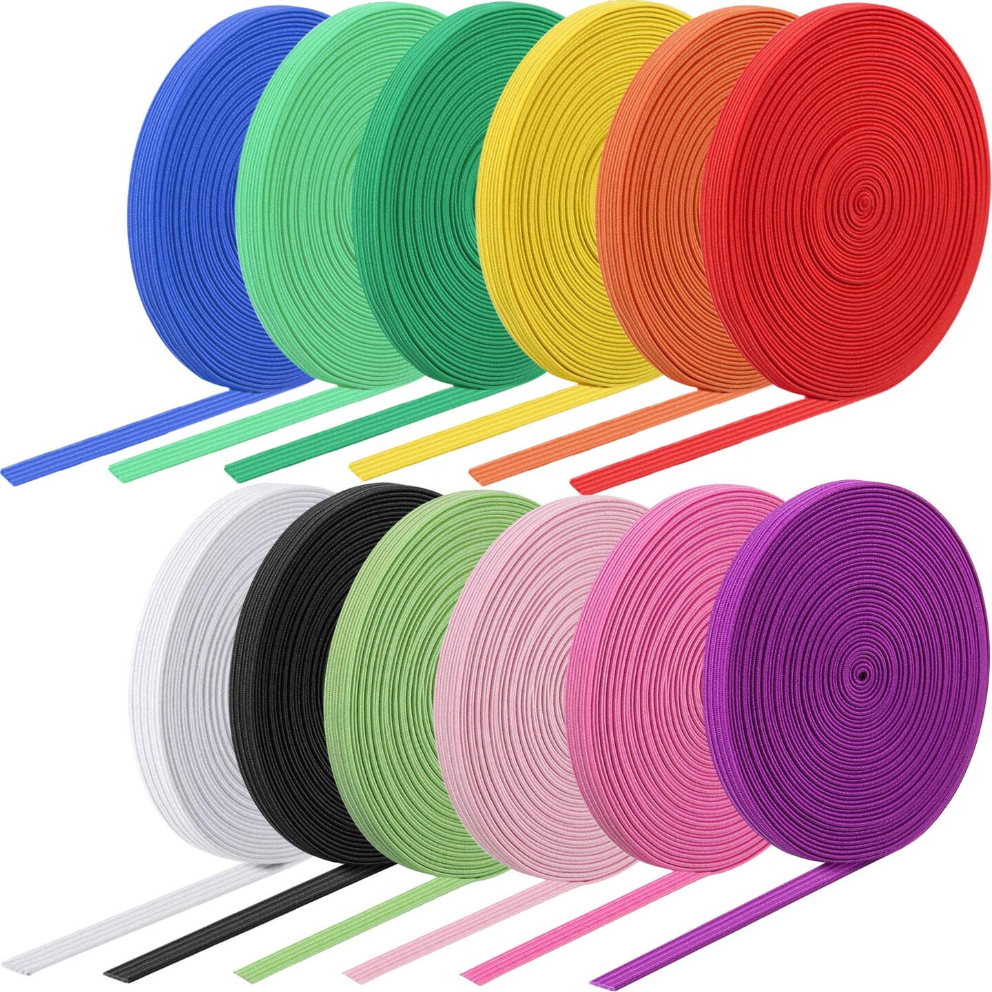 12 Rolls Colorful Elastic Band Folding Elastic Cord Heavy Duty Stretch Band Elastic Knitted Flat Elastic Band for Sewing Crafts DIY Comforter Cuffs(Bright Colors, 1/4 Inch x 4.4 Yard)