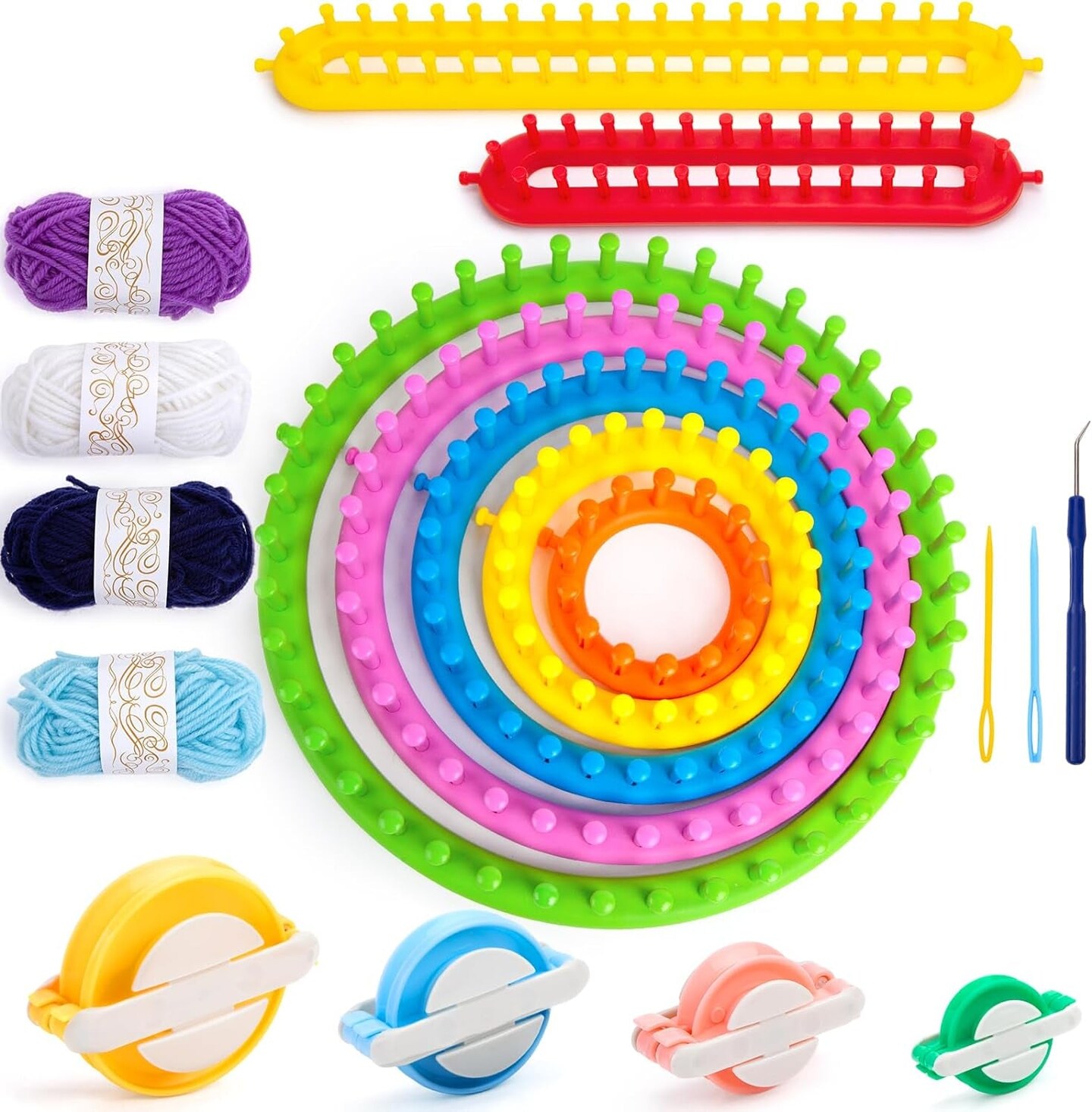 20PCS round Knitting Loom Set, Circular Loom Set Hook Needles with 12 Skeins Acrylic Yarn for Hat Scarf Shawl Sweater Sock Pompom