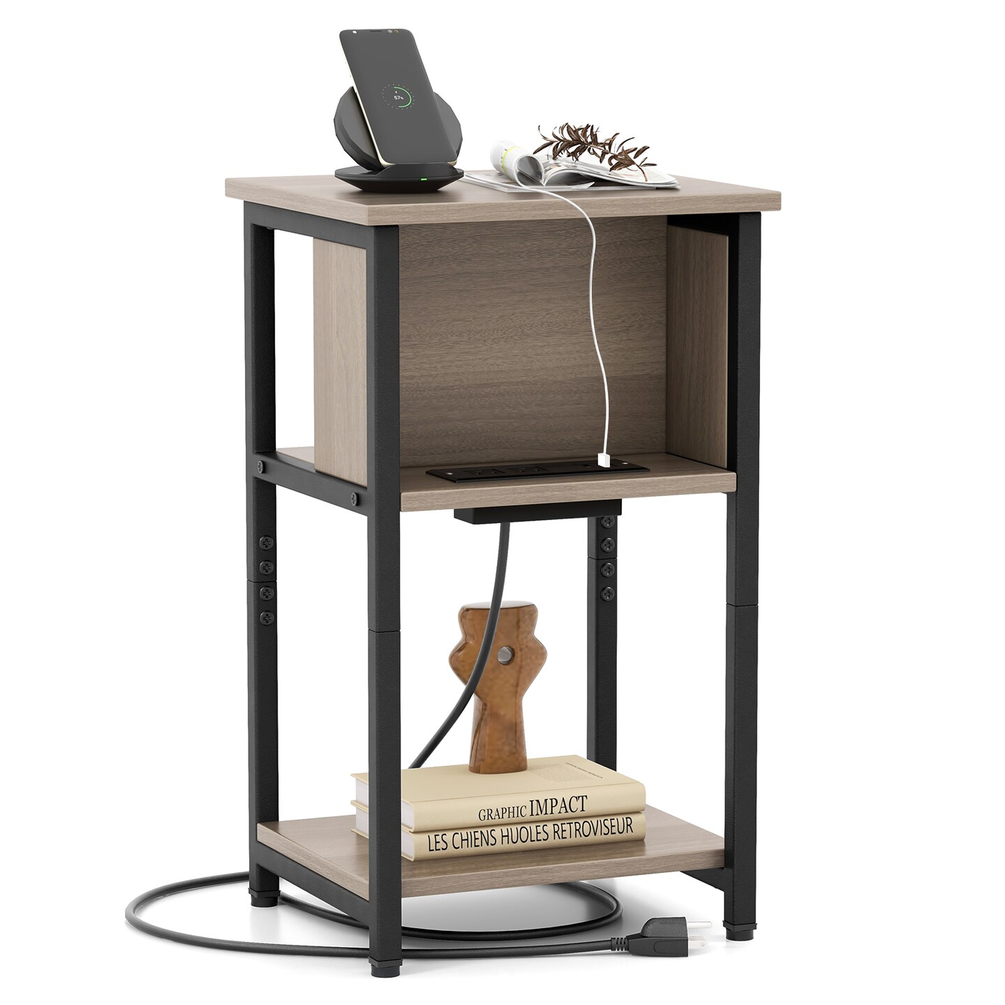 3-Tier End Table with USB Ports &#x26; Power Outlets