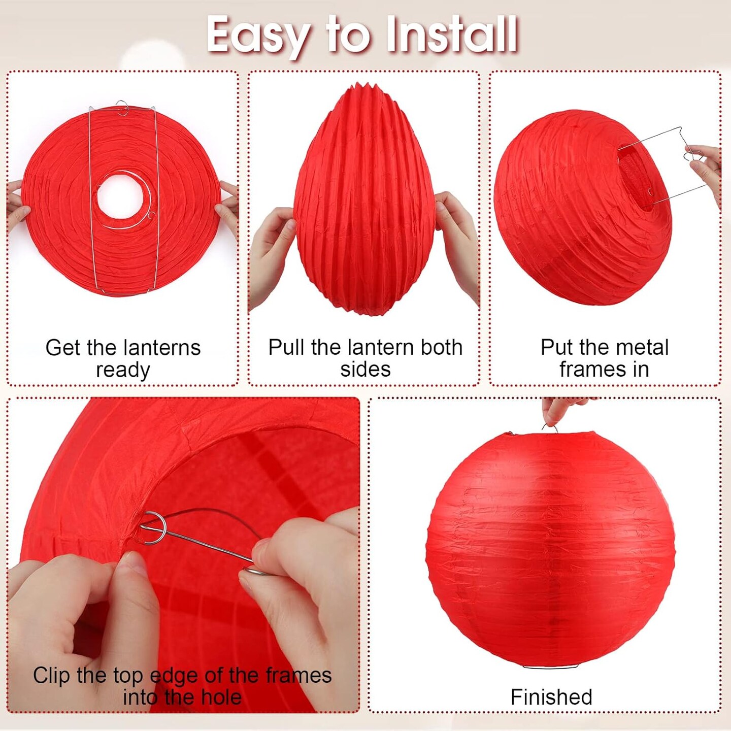 Ten Pieces of Party Decor for a Picnic Round hanging red paper lanterns in pure red, white, and red plaid for summer barbecues, birthday celebrations, holidays, picnics, and parties