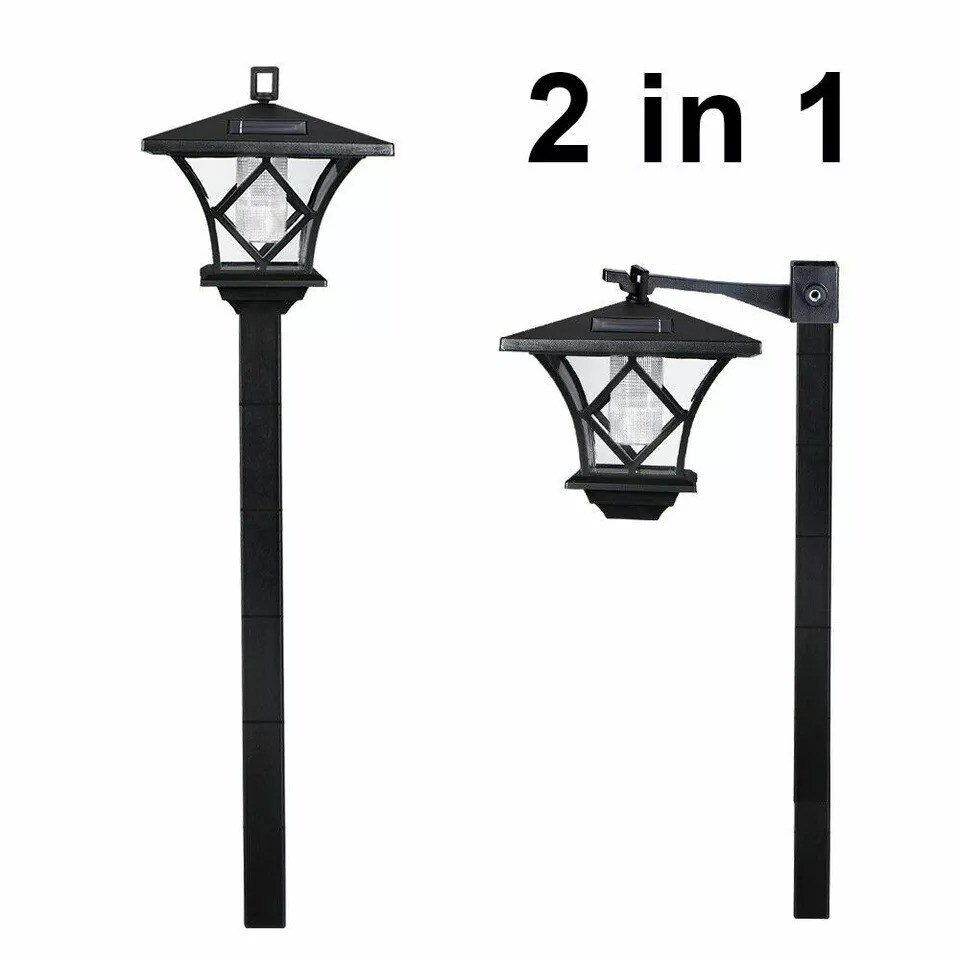 Solar Power Light Lamp Post Lantern 2-in-1 Yard Stake Outdoor Garden Lighting 5&#x27;