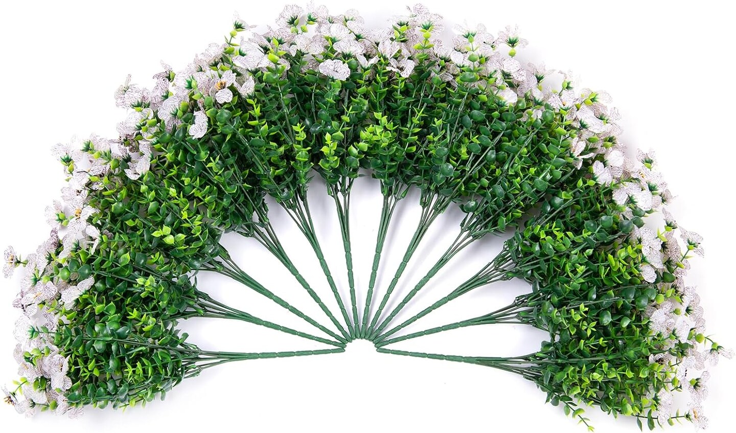 Artificial Fake Plants Flowers for Outside Spring Summer Decoration, 12 Bundles of Faux Silk White Daisy UV Resistant Realistic for Porch Patio Home Window Box Yard Garden Planter