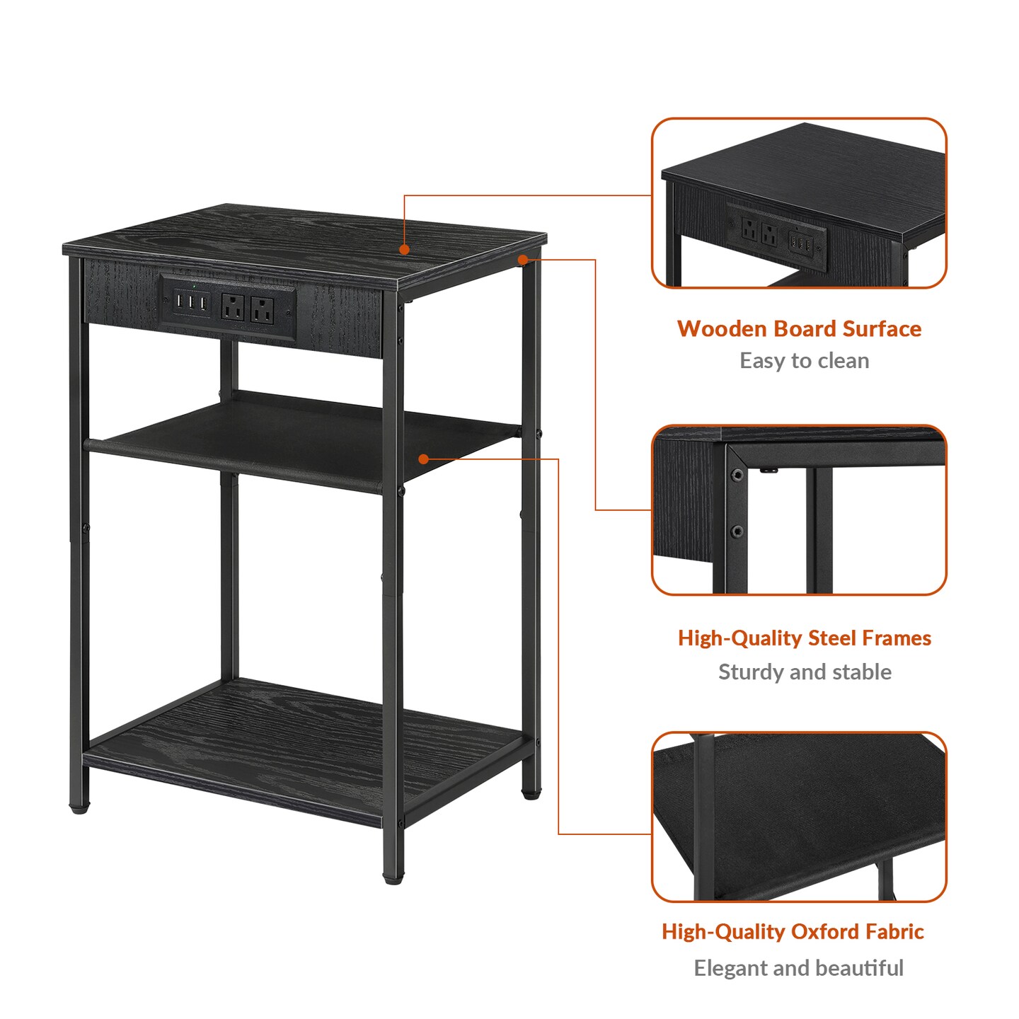 Set of 2 Nightstand with Charging Station