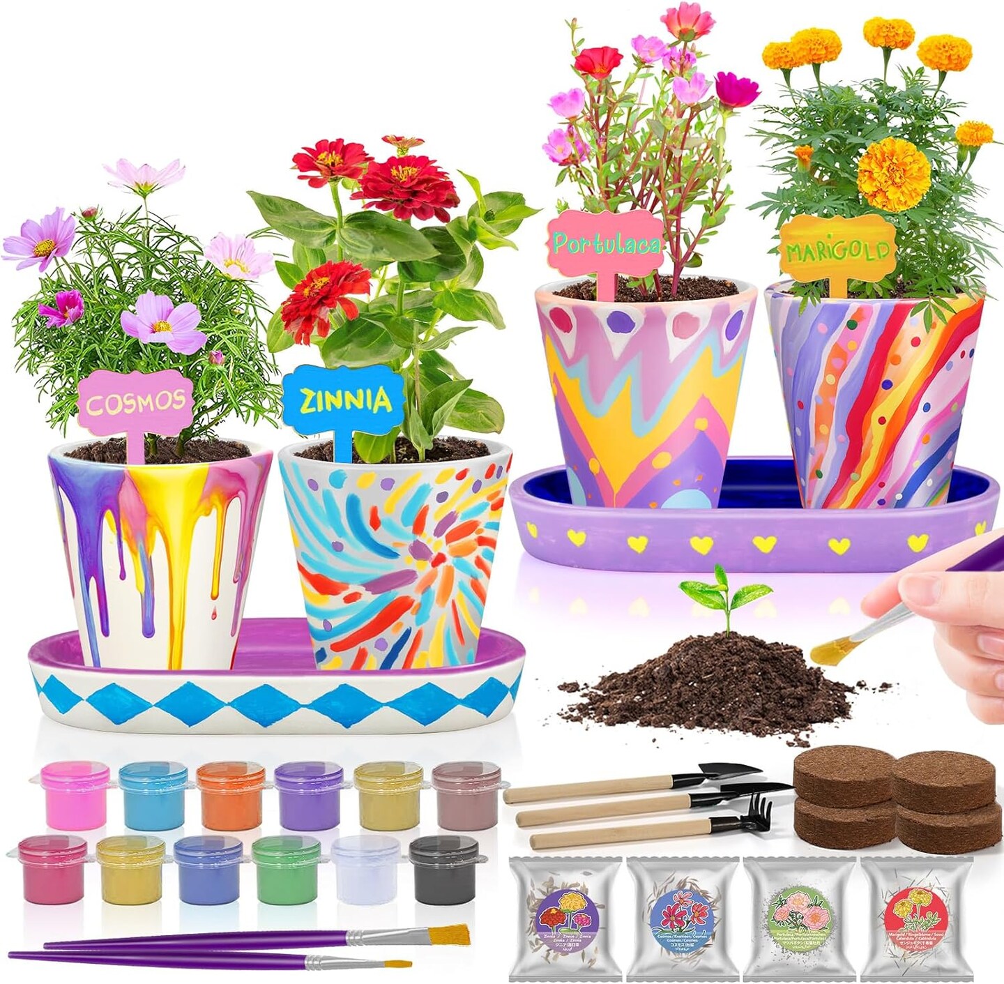 4 Set Paint &#x26; Plant Flower Gardening Kit - Arts &#x26; Crafts for Kids Ages 4-12