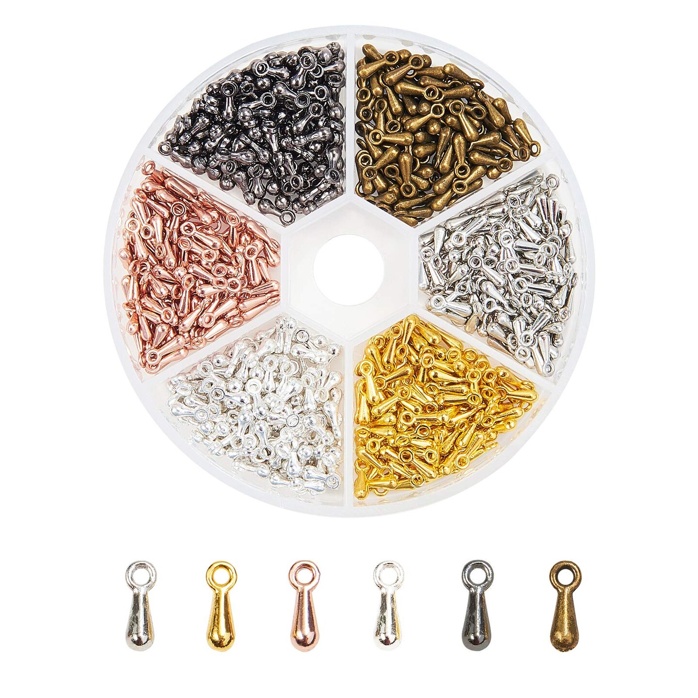 600 Pieces Alloy Extender Chain Terminator Charm Tear Drop Dangle End Beads End Piece for DIY Jewelry Findings Necklace Making(6 Colors)