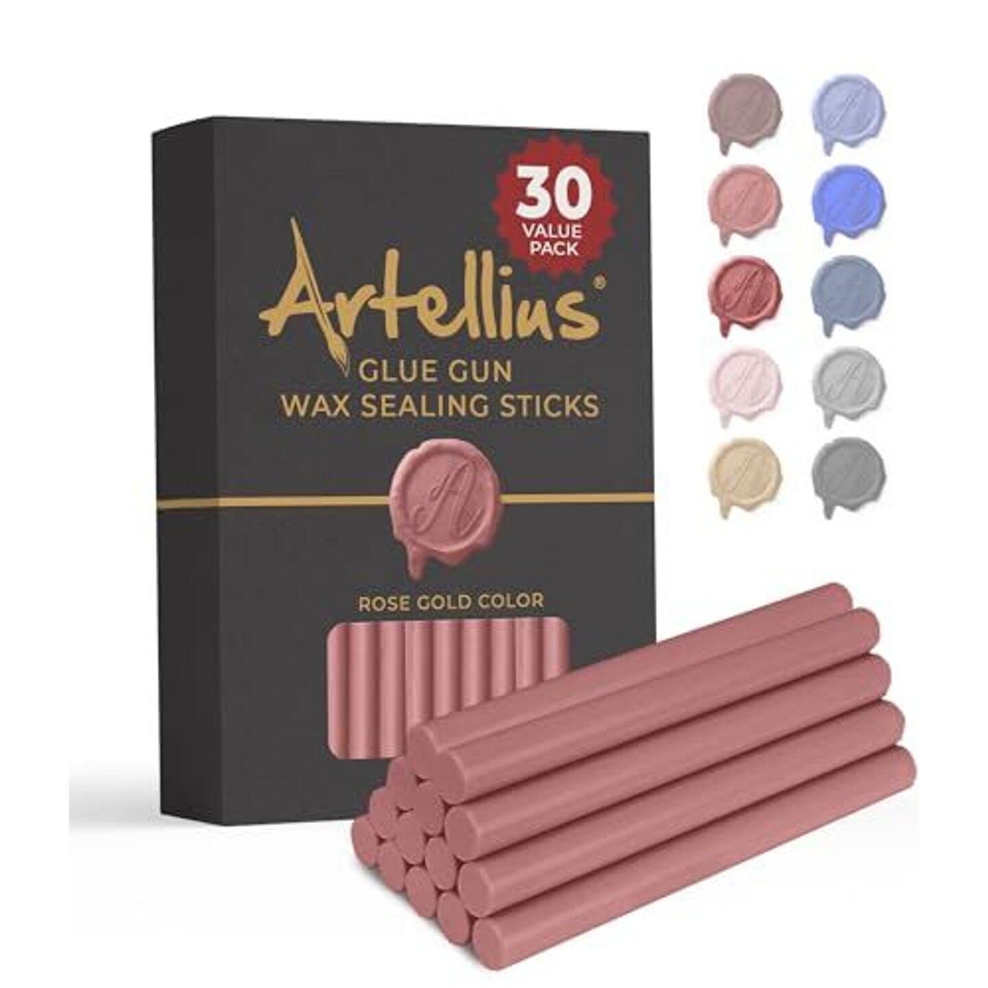 Artellius Premium Sealing Wax Sticks (Bulk 30 Pack) Wax Seal Glue Gun Sticks, Envelope Seal Wax for Stamp Seals - Perfect Wax Seal Sticks for Crafting, Invitations &#x26; Letters - Rose Gold
