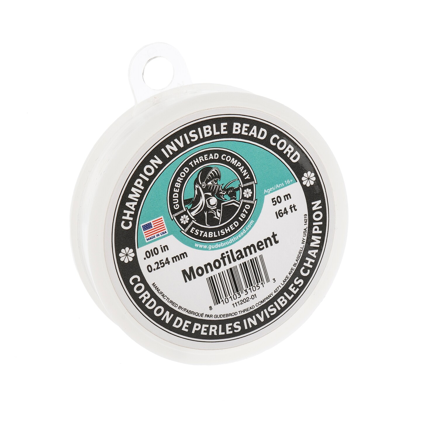 Gudebrod 0.01&#x22; Monofilament Champion Invisible Clear Cord | Made in USA