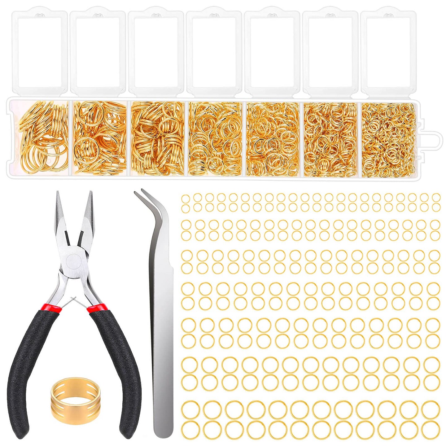 Gold Jump Rings for Jewelry Making, Paxcoo 1500Pcs Jewelry Necklace Repair Kit with Jewelry Making Supplies and Jewelry Pliers for Bangle Charms, Earrings and Nail Piercing