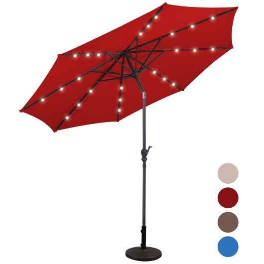 10 Feet Patio Solar Umbrella With Crank And Led Lights