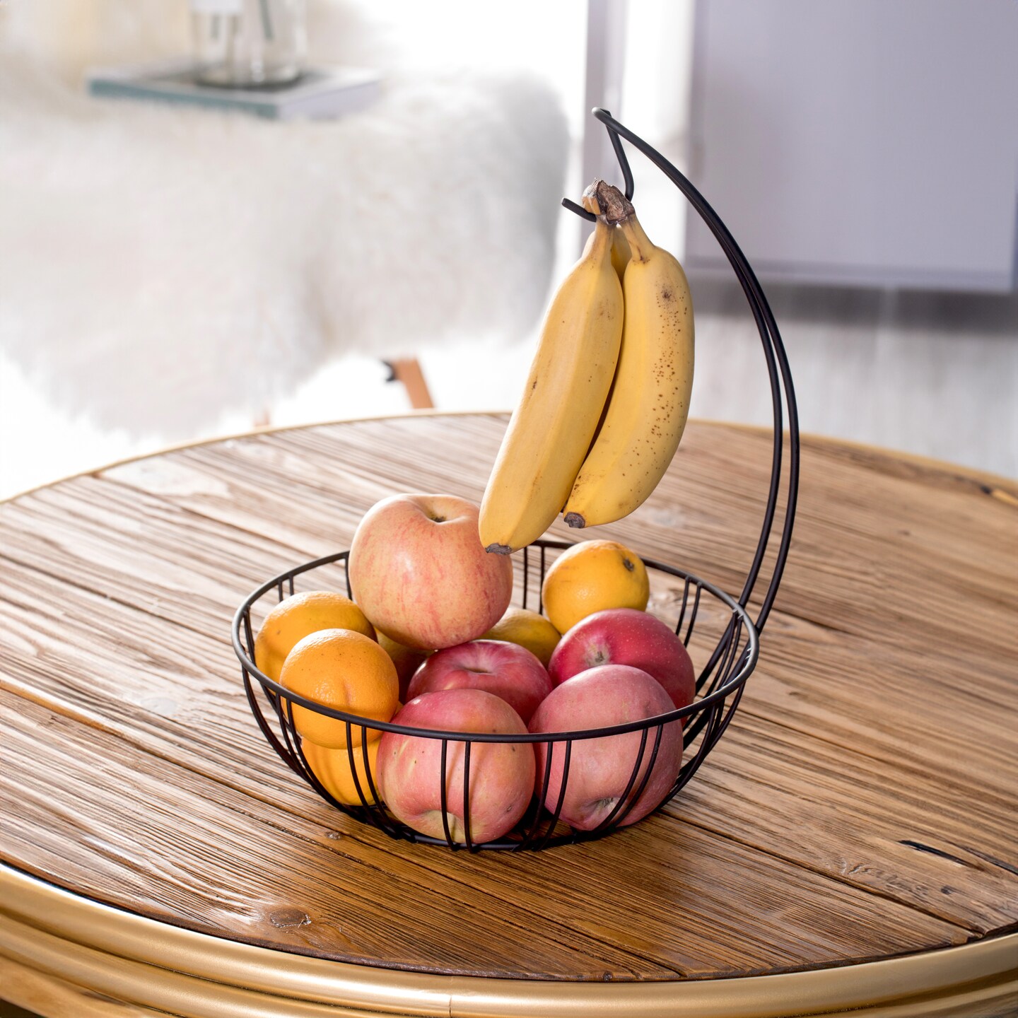 Wire Metal Fruit Basket Holder with Banana Hanger