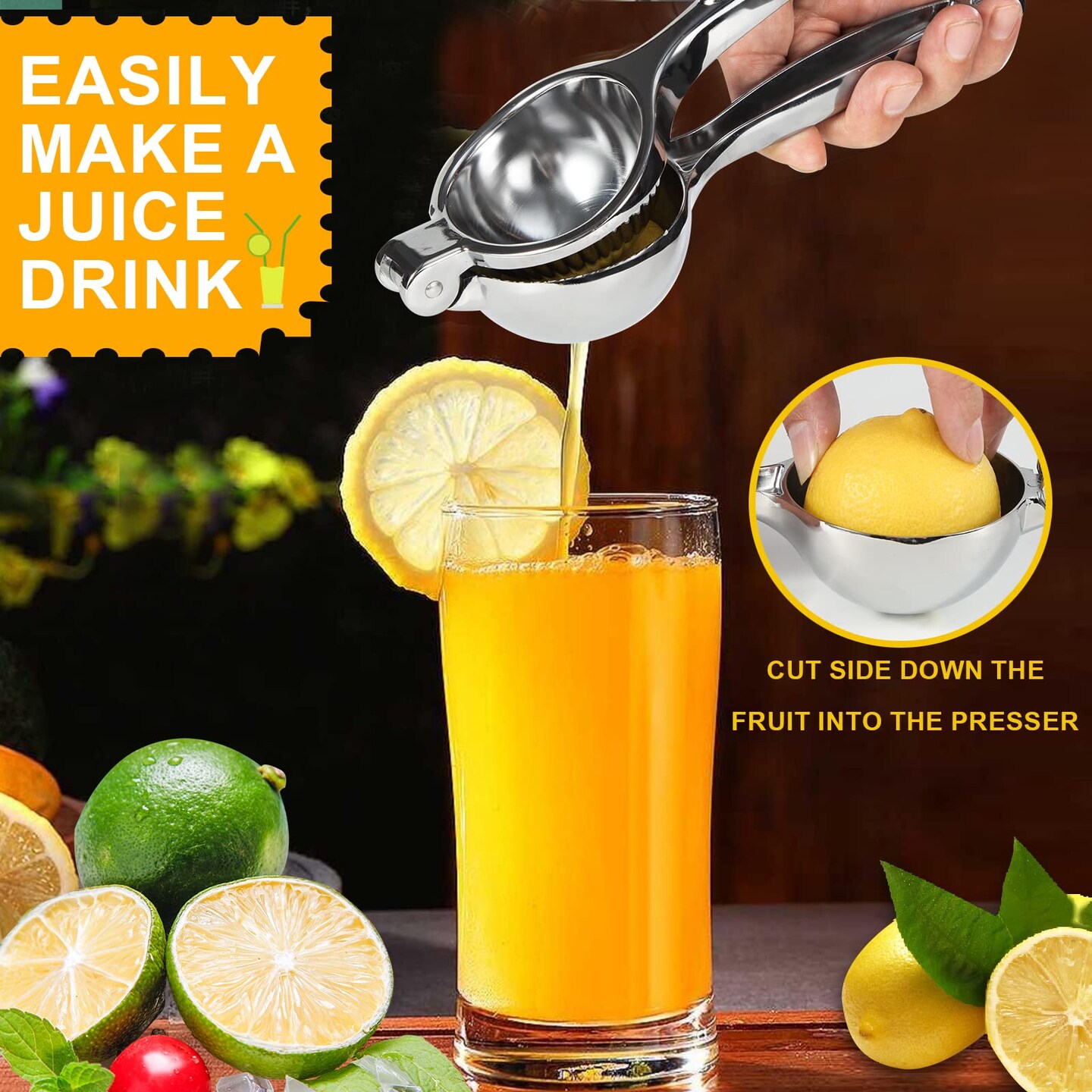 Premium Lemon Squeezer, Large Heavy Duty Handhelp Juicer for Lemon, Stainless Steel Hand Press Citrus Juicer, Lime Squeezer Bar Tool, Manual Citrus Press