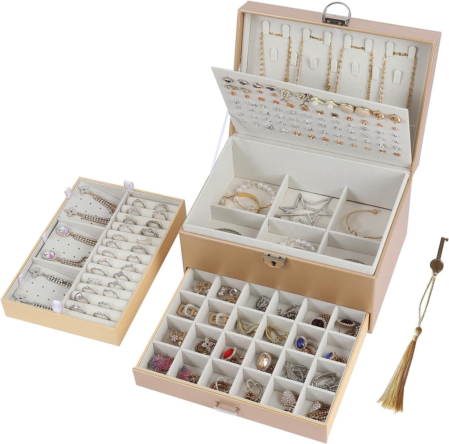 5-Layer Earring Jewelry Box with Lock – Stud, Necklace, Ring Organizer for Women and Girls