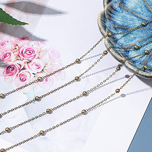 10m/32.80 Feet Antique Bronze Chains, Brass Cable Chains with 3mm Balls, 1 Roll Chains for Necklace Jewelry Accessories DIY Making