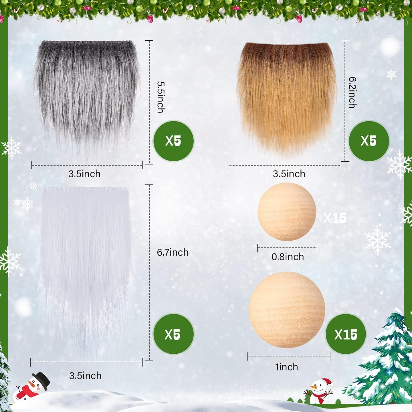 15 Pcs Gnome Beards for Crafting Easter Day Faux Fur Fabric Precut Gnomes Beards Handmade 30 Pieces Wood Balls for Halloween Christmas Valentine's Day Independence Day (Gray, Camel, White)