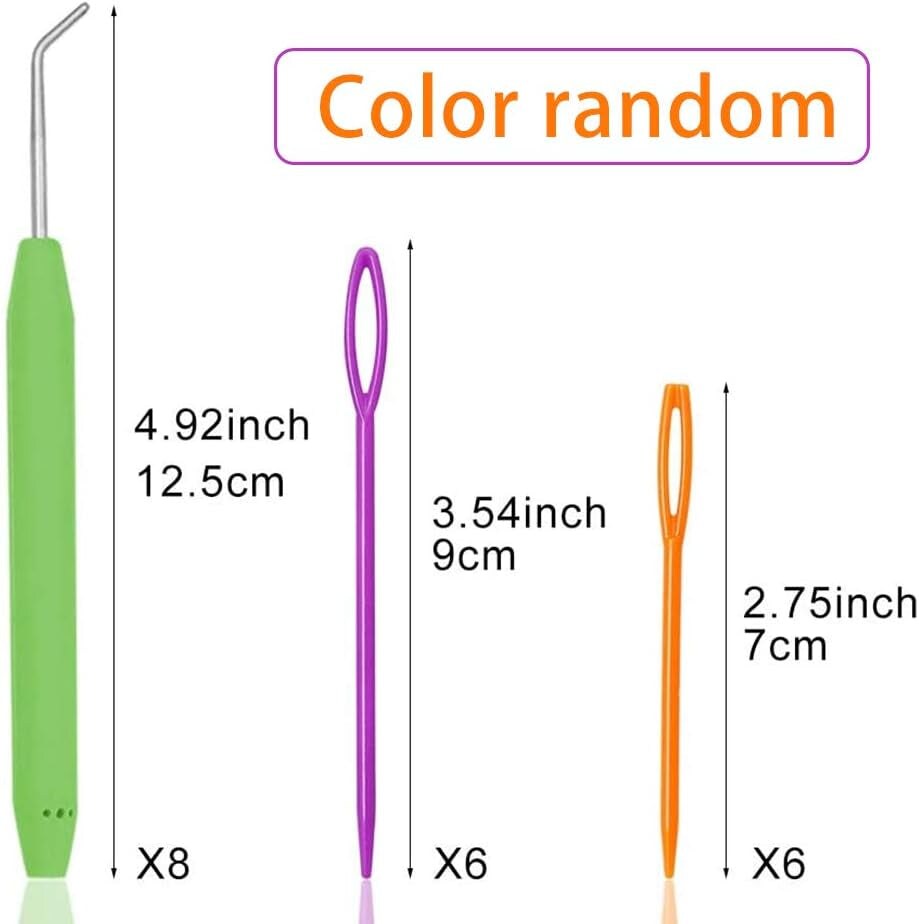 Loom Knit Hook Set, Crochet Needle Hook Kit, 8 Pcs Green Knitting Loom Hooks with 12 Pcs Colorful Plastic Sewing Needles for Knitting Looms Knitting Boards