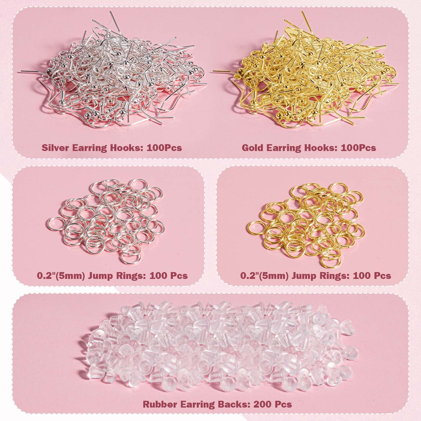 600 Pieces Hypoallergenic Earring Hooks, Earring Making Supplies Kit with Earring Hooks, Jump Rings and Earring Backs for Jewelry Making (Silver and Gold)