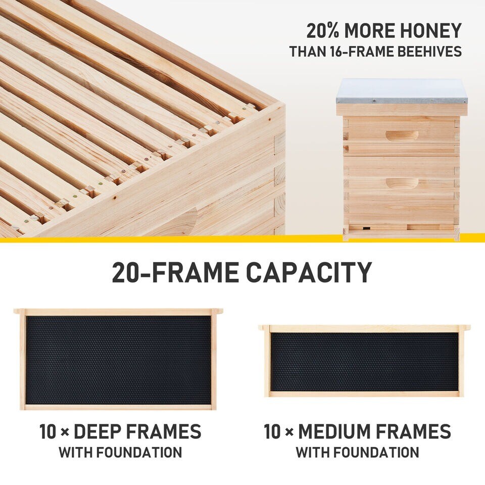 Complete Langstroth Bee Hive Kits 10-Frame 1 Deep Box 1 Medium Queen Excluder