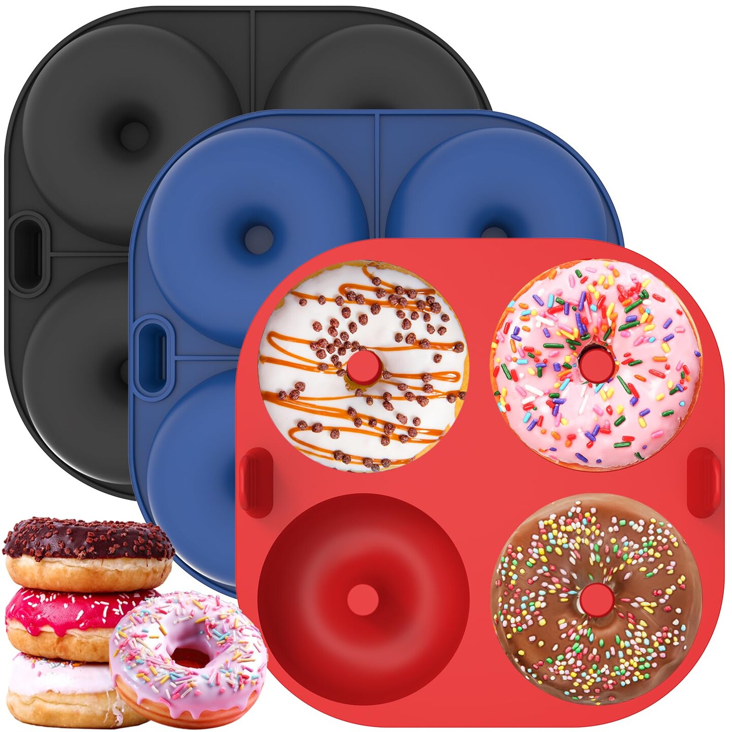 3 Pieces Silicone Air Fryer Donut Pan for Baking, 4-Cavity Donut Pans Nonstick Donut Mold, BPA-Free, Dishwasher Safe