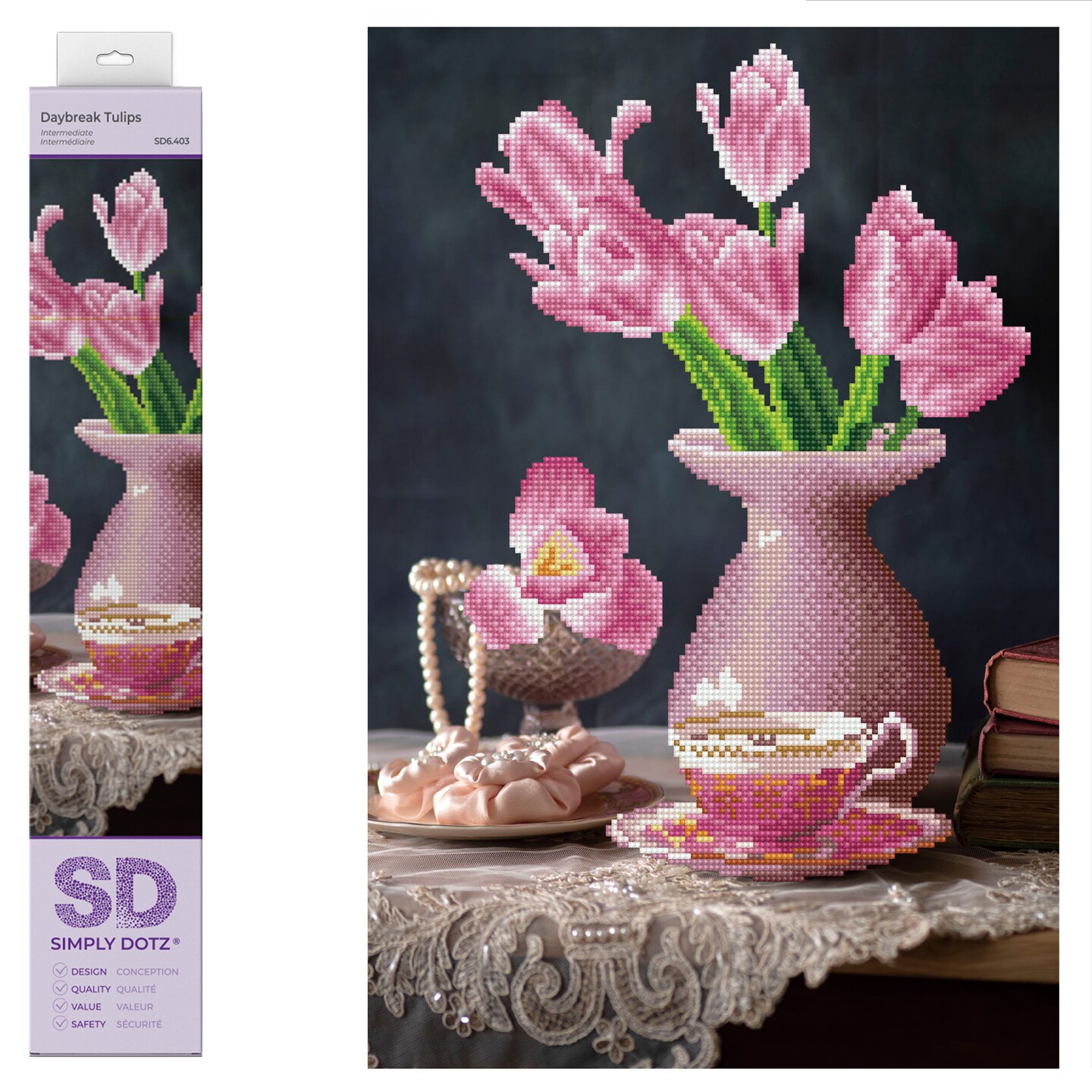 Diamond Dotz Daybreak Tulips Diamond Painting Kits for Adults - Diamond Art Kits a Relaxing Creative Craft Kit with Dotz Gems 13.6x20.5