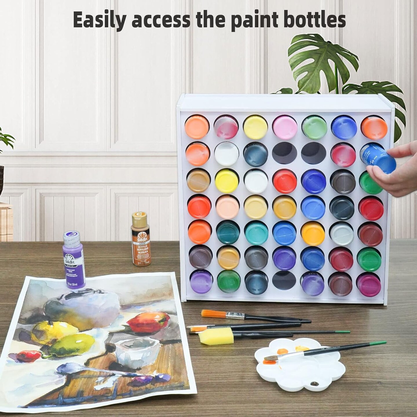 49 Holes Craft Paint Storage Organizer Vertical Paint Rack Stand for Apple Barrel, Folkart -2oz Craft Paints, Wall-mounted