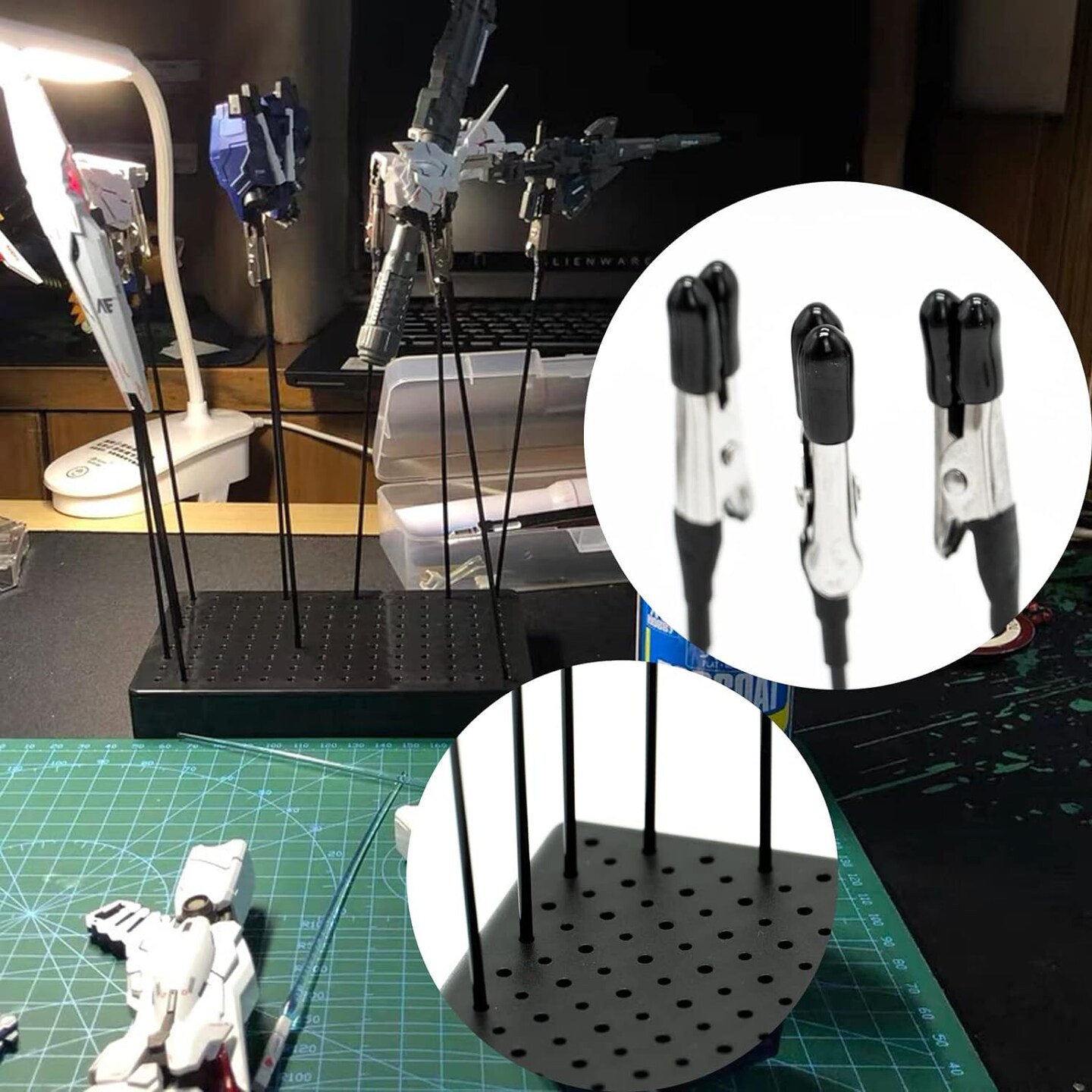 Painting Stand Base Holder and Alligator Clip Sticks Set for Airbrush Spray