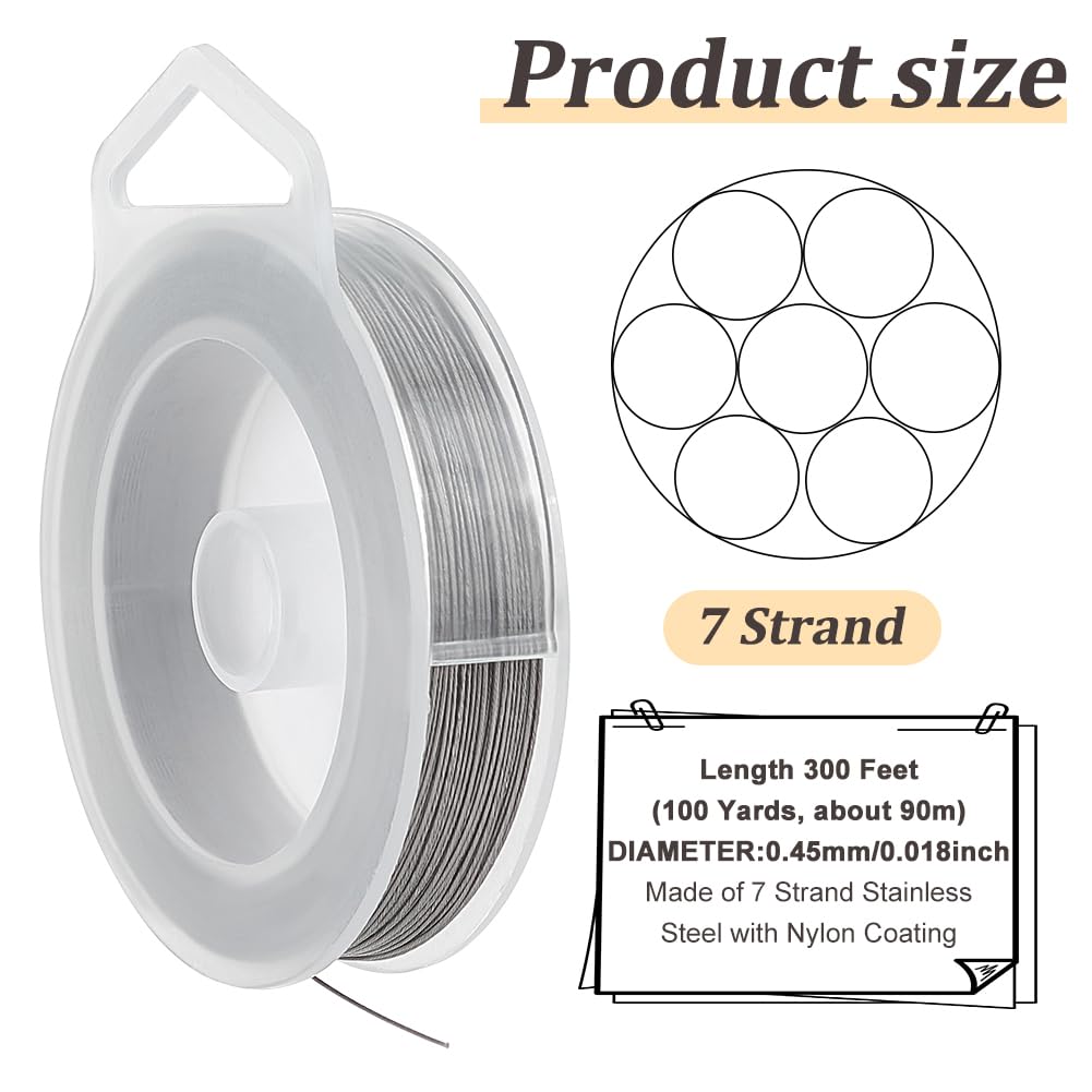 300 ft  7-Strand Beading Wire, 0.018inch/ 0.46mm Tiger Tail Bead Stringing Wire for Jewelry Making Threading Necklace Bracelet Crafts