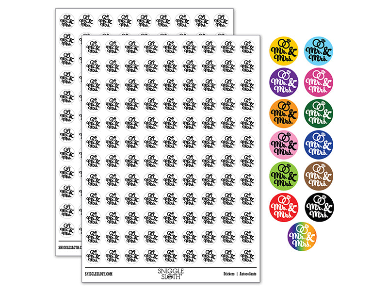 Mr. and Mrs. Wedding Rings 200+ 0.50&#x22; Round Stickers