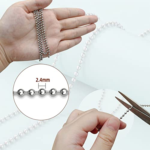 32.8 FT Stainless Steel Ball Beaded Chain Necklace Chains for Making Jewelry with 20 Pieces Matching Connectors Silver Color Metal Pull Chain Roll Spool Ball for Dog Tag DIY (2.4mm in Diameter)