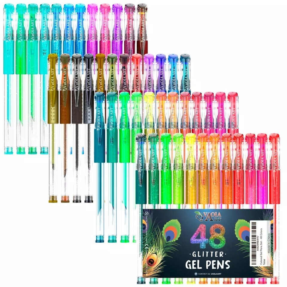 Glitter Gel Pens 48 Colors - Colored Pens for Adult Coloring - Book Pens for Wom