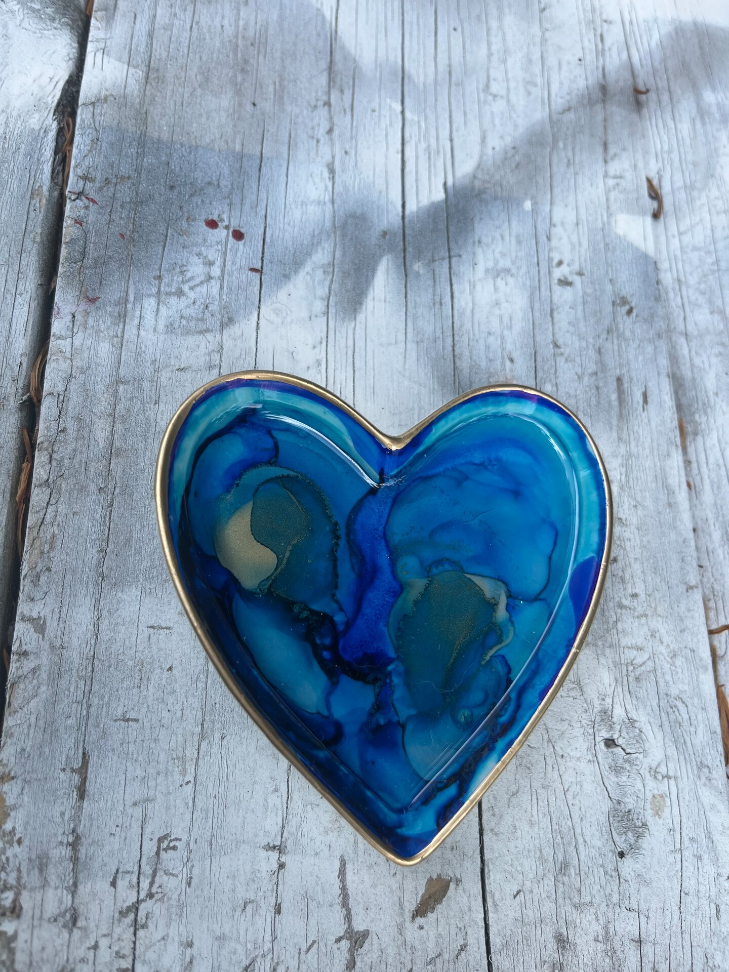 Heart Shaped Alcohol Ink Trinket Dish, Vibrant Trinket Dish