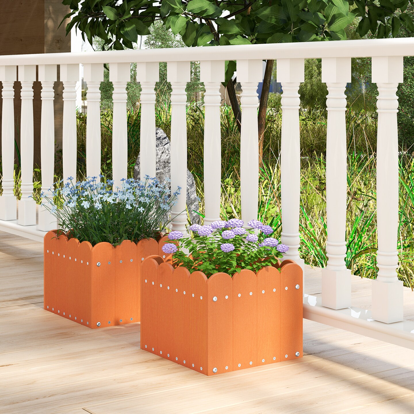 2 Pack Square Planter Box With Drainage Gaps For For Front Porch Garden Balcony