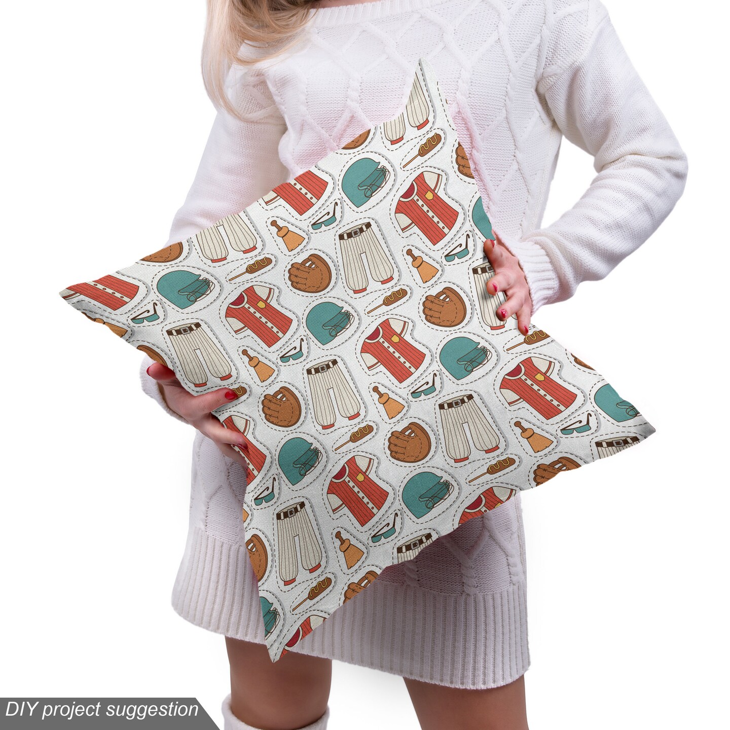 Ambesonne Baseball Fabric by the Yard, Sporting Themed Motifs American Professional League Team Uniform with Corndog, Decorative Fabric for Upholstery and Home Accents, Multicolor