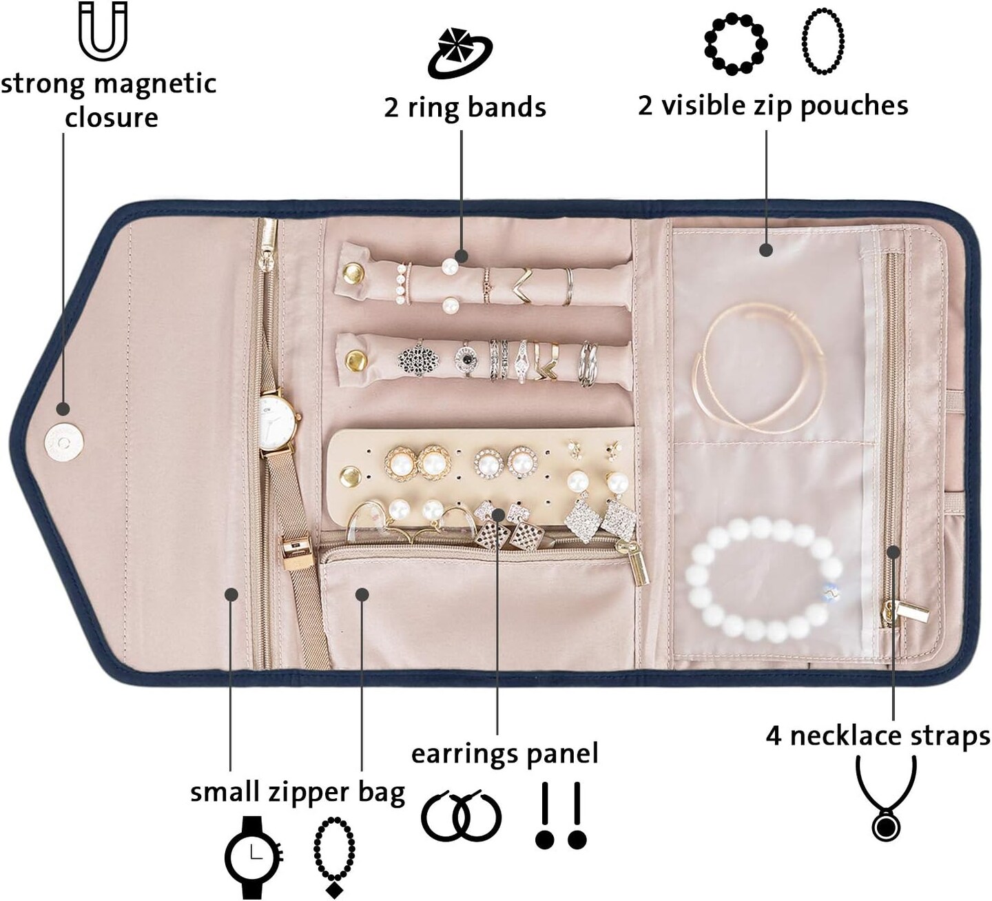 Foldable Travel Jewelry Organizer – Rings, Necklaces, Bracelets, Earrings